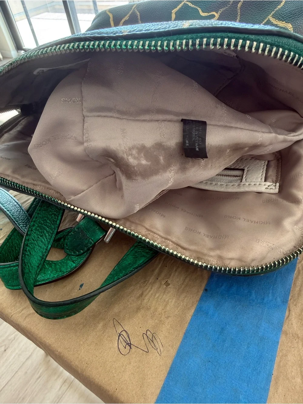 One of a kind hand painted Michael Kors Rhea Pebbled Leather Backpack